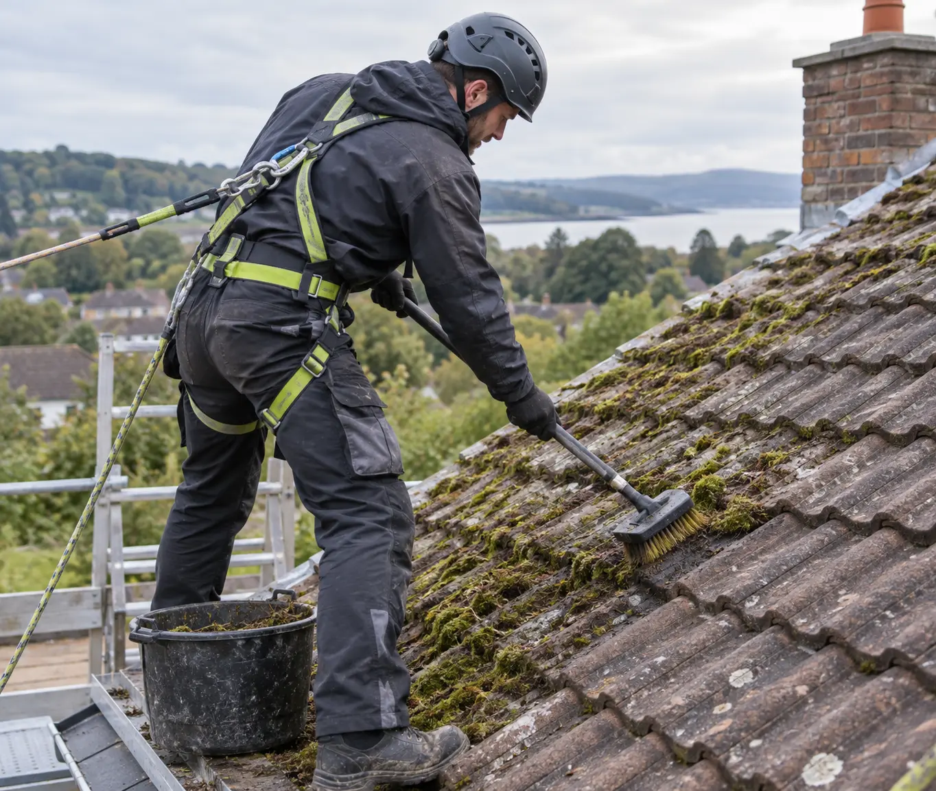 Roof Moss Removal carried out by a roofing contractor